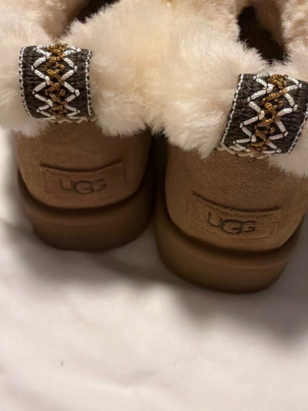 UGG Chestnut Suede Faux-Fur Cuff Slip-On Slippers - Picture 2 of 4